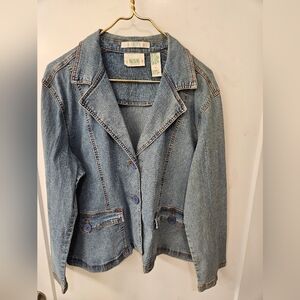 Vintage - Bill Blass NWOT Blue Denim Stretch Blazer Jacket - Size XL